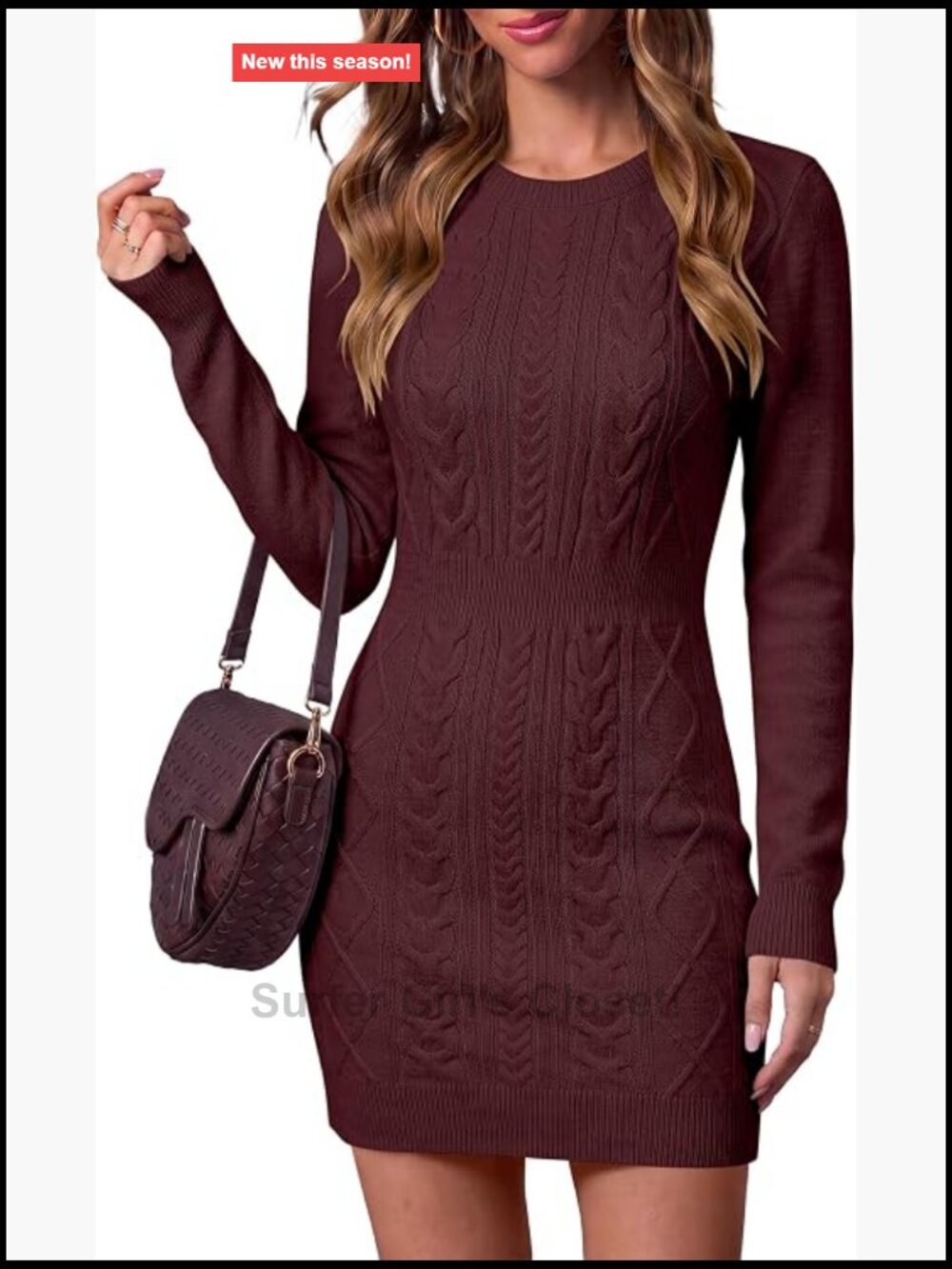 Cable Knit Bodycon Sweater Dress Long Sleeve Slim Fit Crew Neck